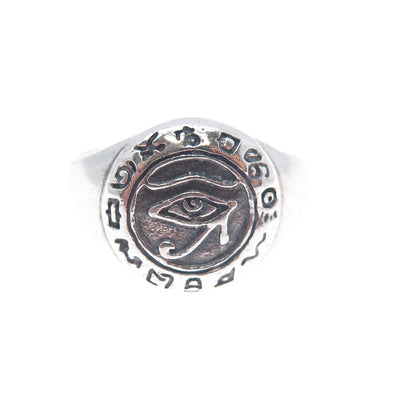 925 Sterling Silver Vintage Egyptian Eye of Ra Oxidized Signet Ring Size 8.25