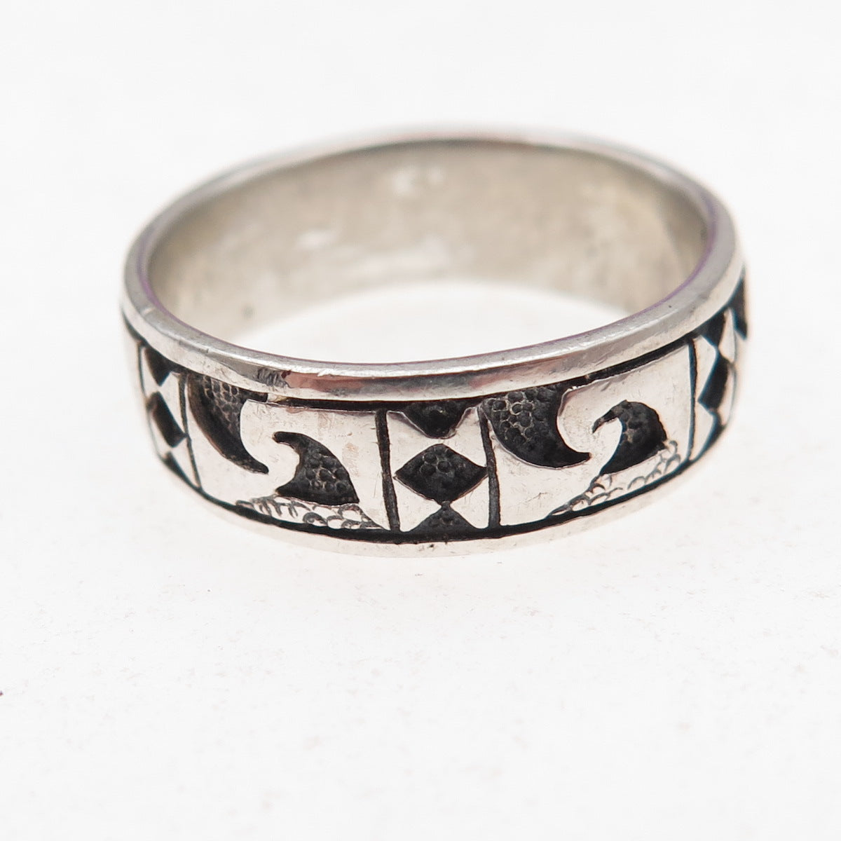 Peter Stone 925 Sterling Silver Vintage Celtic Oxidized Band Ring Size 8.25