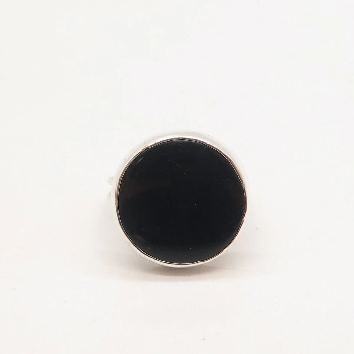 925 Sterling Silver Vintage Real Black Onyx Gem Round Signet Ring 6
