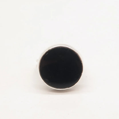 925 Sterling Silver Vintage Real Black Onyx Gem Round Signet Ring 6