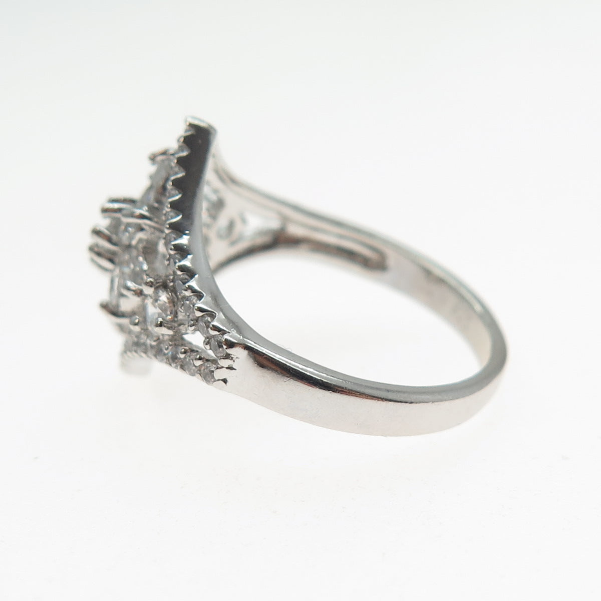 JCM Jacmel Mauritius 925 Sterling Silver Marquise & Round-Cut C Z Ring Size 8.5