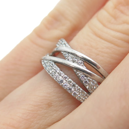 925 Sterling Silver Round-Cut C Z Crisscross Ring Size 6