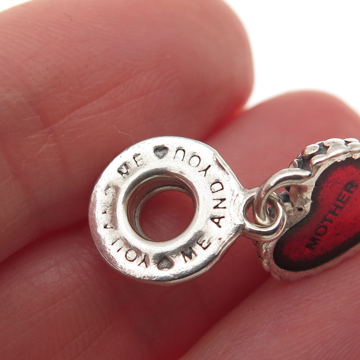 PANDORA Sterling Silver Enamel You & Me Piece of My Heart Mother Dangle Charm
