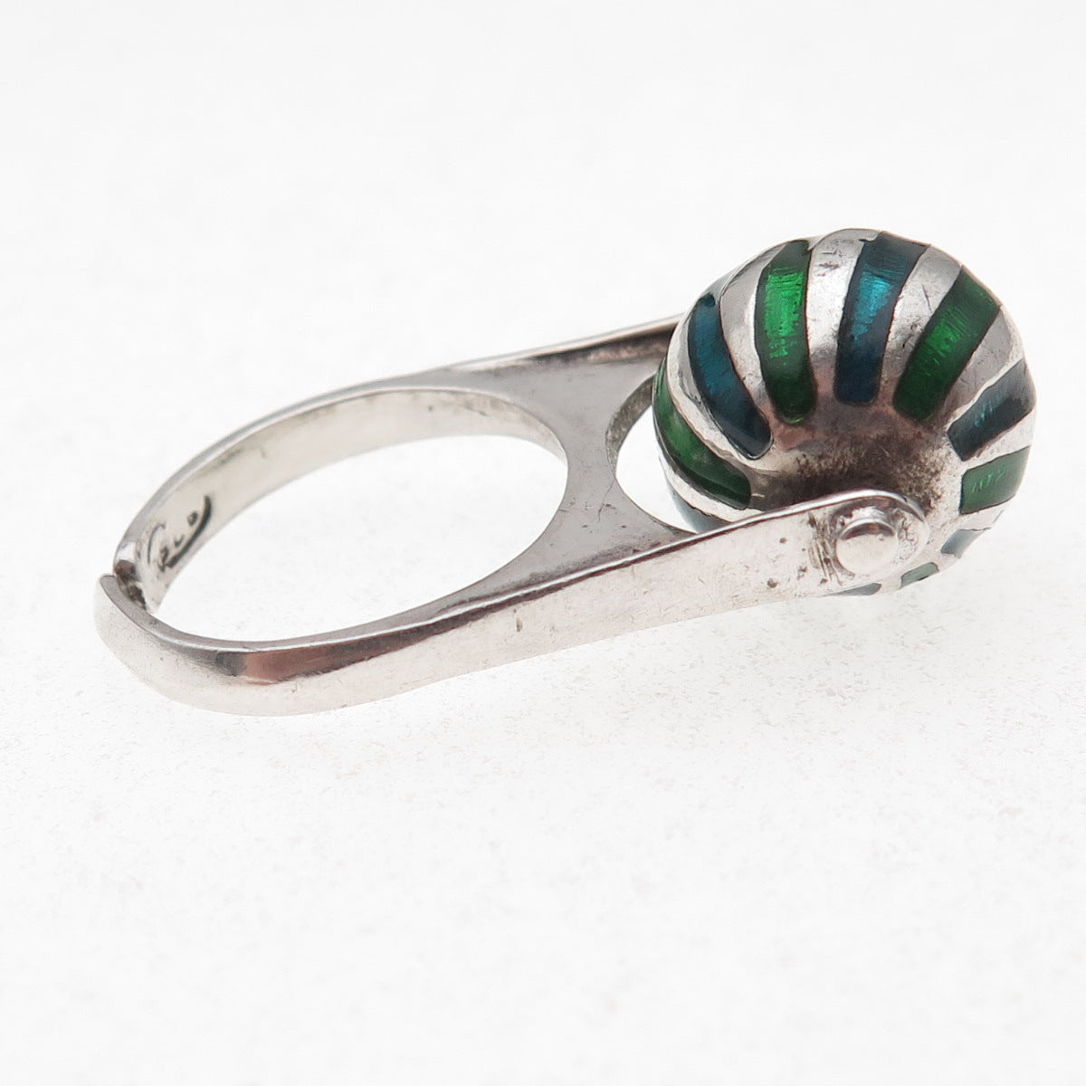 925 Sterling Silver Vintage Italy Enamel Modernist Ball Adjustable Ring Size 6