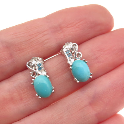 925 Sterling Silver Real Sleeping Beauty Turquoise & Apatite Earrings