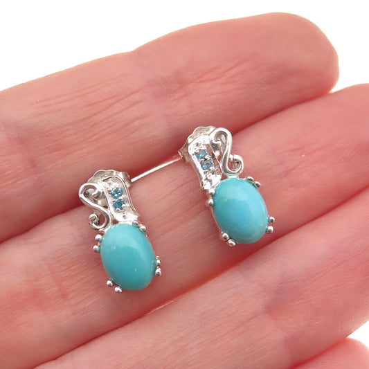 925 Sterling Silver Real Sleeping Beauty Turquoise & Apatite Earrings
