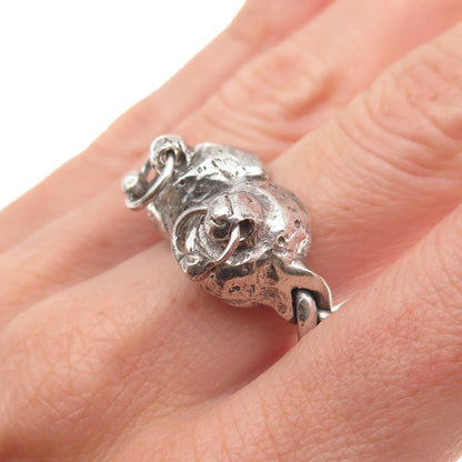 925 Sterling Silver Antique Art Deco Woven Oxidized Ring Size 11.25