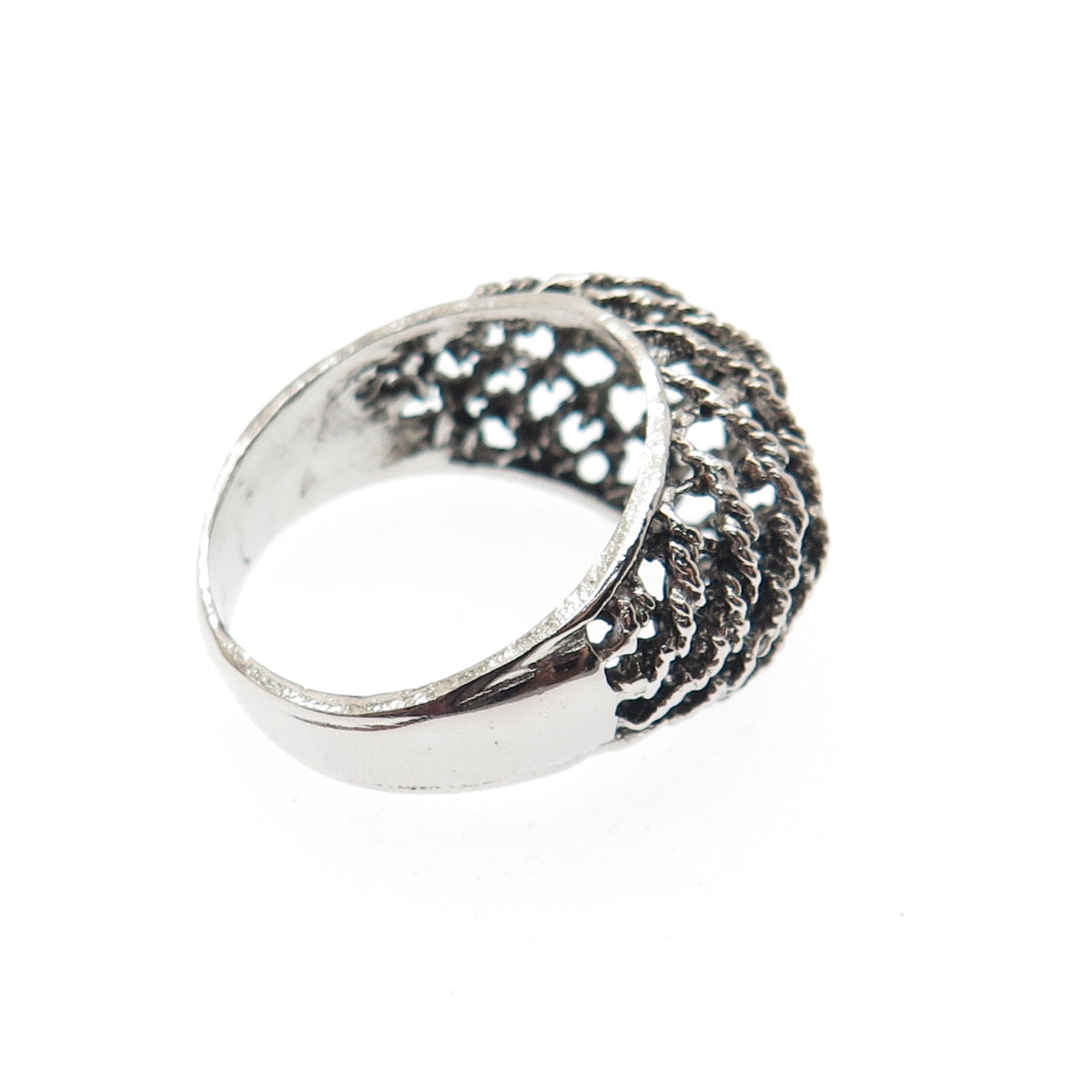 925 Sterling Silver Vintage Cage Dome Oxidized Ring Size 9