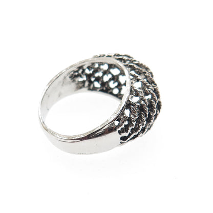 925 Sterling Silver Vintage Cage Dome Oxidized Ring Size 9