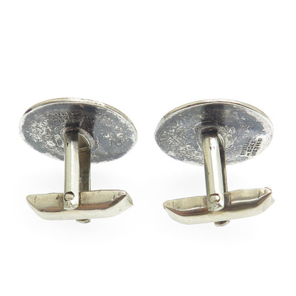 925 Sterling Silver Vintage Mexico Mayan Calendar Oxidized Cufflinks