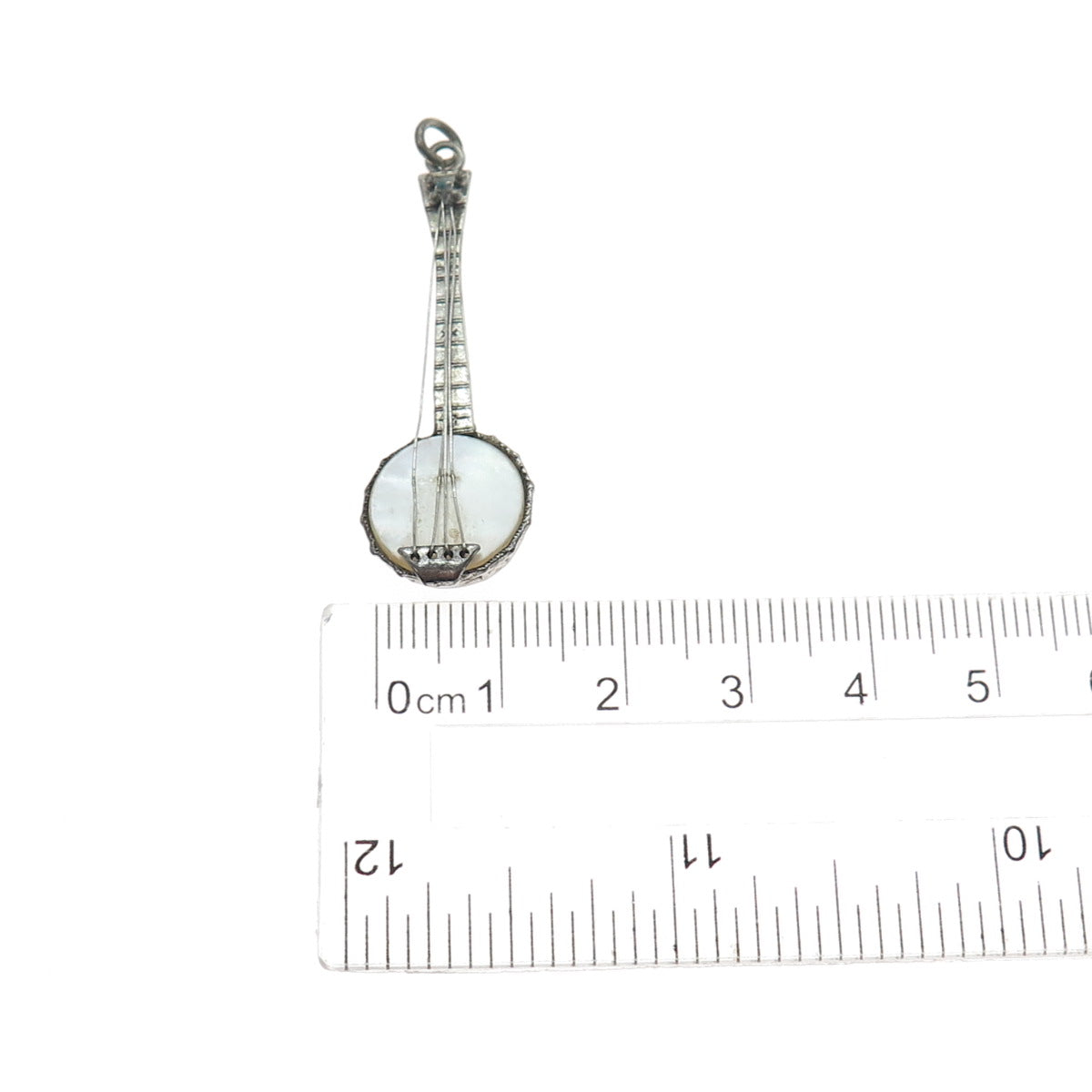 925 Sterling Silver Antique Art Deco Real MOP Banjo Music Instrument Pendant