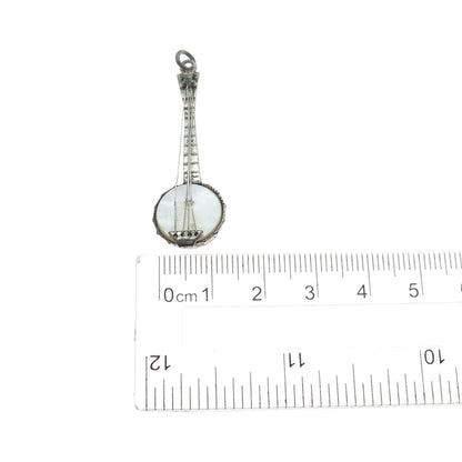925 Sterling Silver Antique Art Deco Real MOP Banjo Music Instrument Pendant
