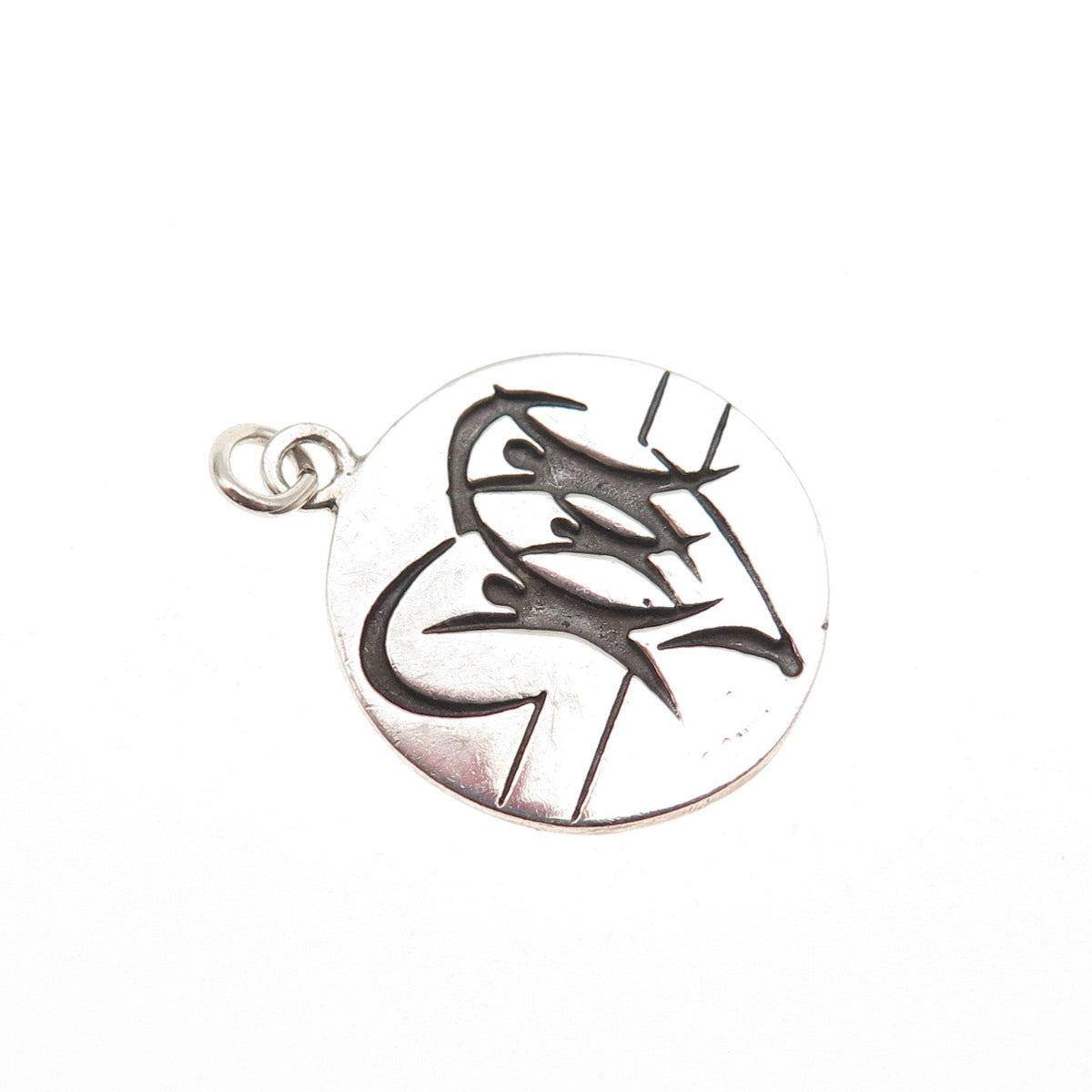 925 Sterling Silver Vintage Family Heart Round Tag Mini Charm Pendant