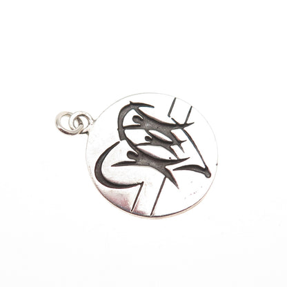 925 Sterling Silver Vintage Family Heart Round Tag Mini Charm Pendant