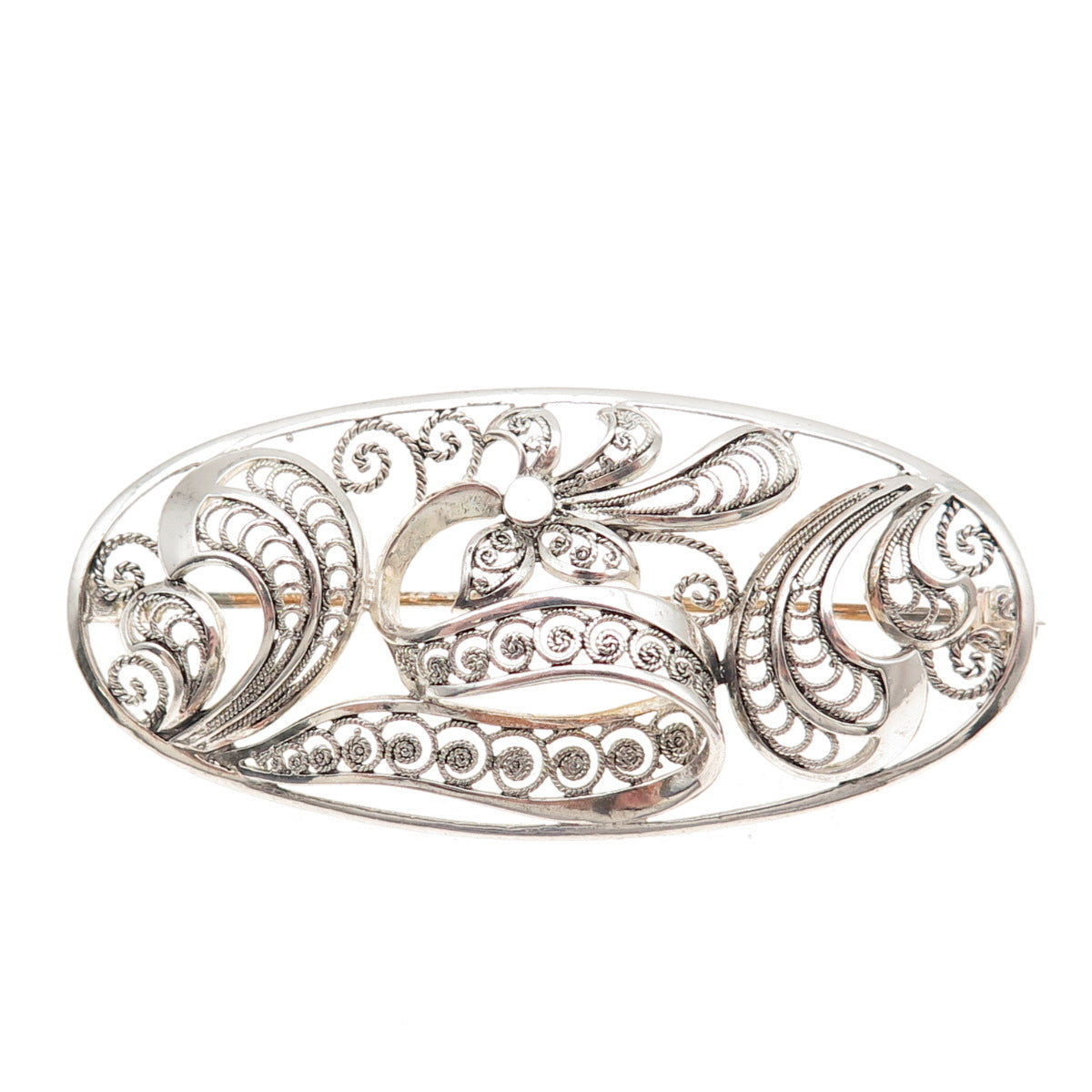 925 Sterling Silver Vintage Germany Floral Filigree Pin Brooch