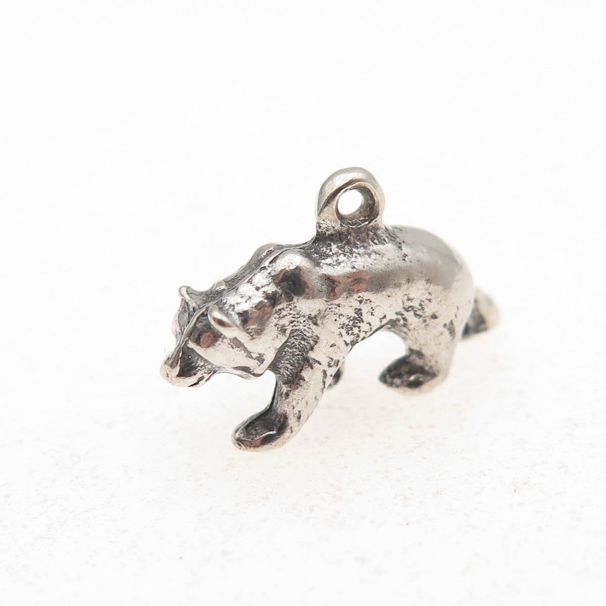 925 Sterling Silver Vintage Bear Oxidized 3D Charm Pendant