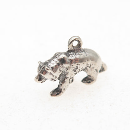 925 Sterling Silver Vintage Bear Oxidized 3D Charm Pendant