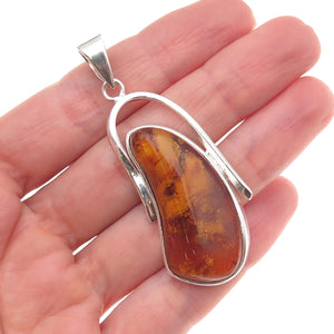 925 Sterling Silver Vintage Real Amber Modernist Charm Pendant