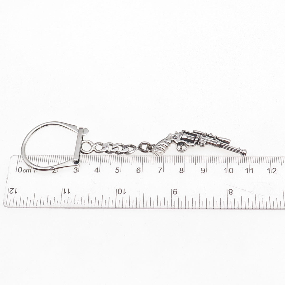 925 Sterling Silver Vintage Revolver Key Fob Chain