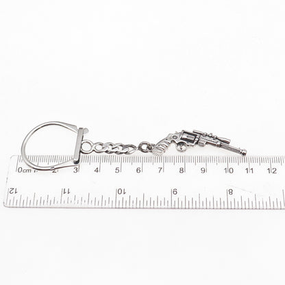 925 Sterling Silver Vintage Revolver Key Fob Chain