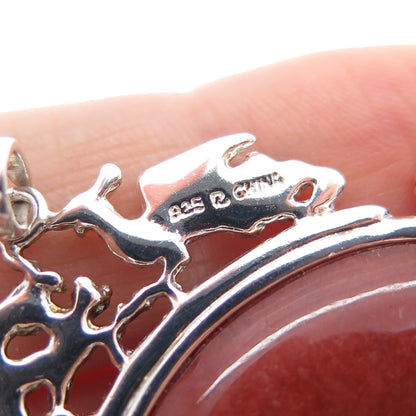 ROSS SIMONS 925 Sterling Silver Vintage Real Red Jade Royal Dragon Pendant
