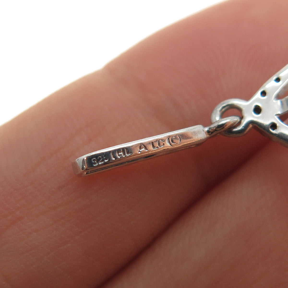 925 Sterling Silver Real Round-Cut Diamond & Pear-Cut White Topaz Charm Pendant