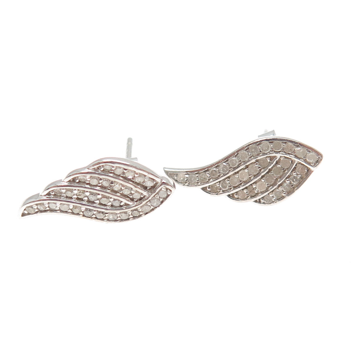 925 Sterling Silver Real Round-Cut Diamond Angel Wing Earrings