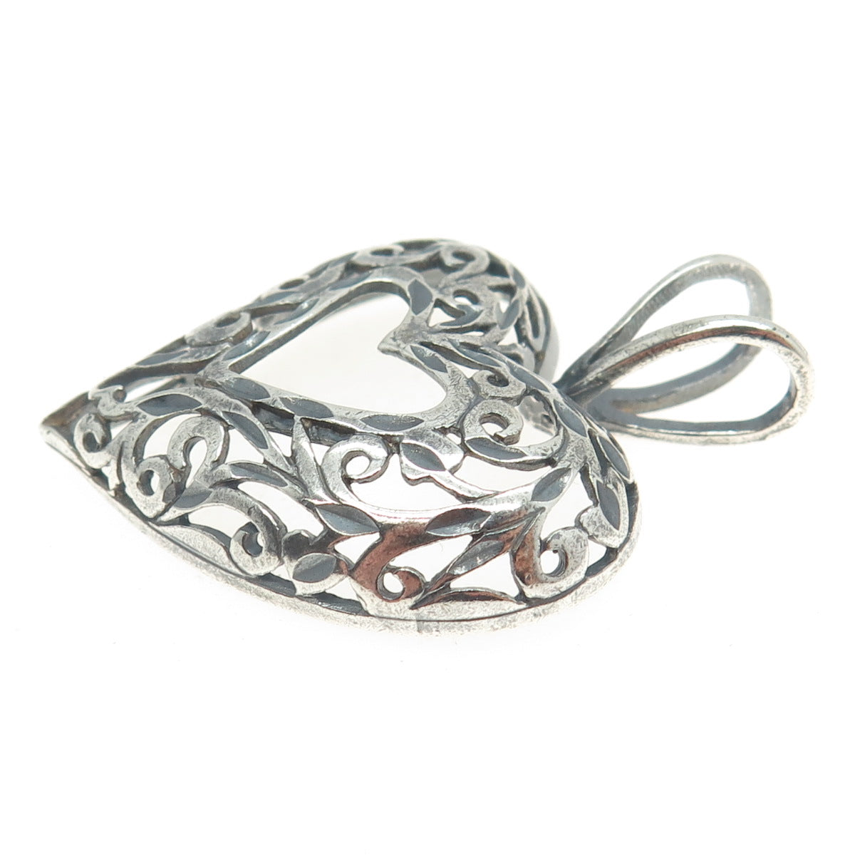 MORNING SUN 925 Sterling Silver Vintage Ornate Heart Pendant