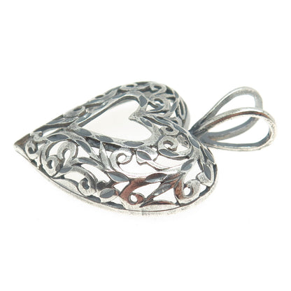 MORNING SUN 925 Sterling Silver Vintage Ornate Heart Pendant