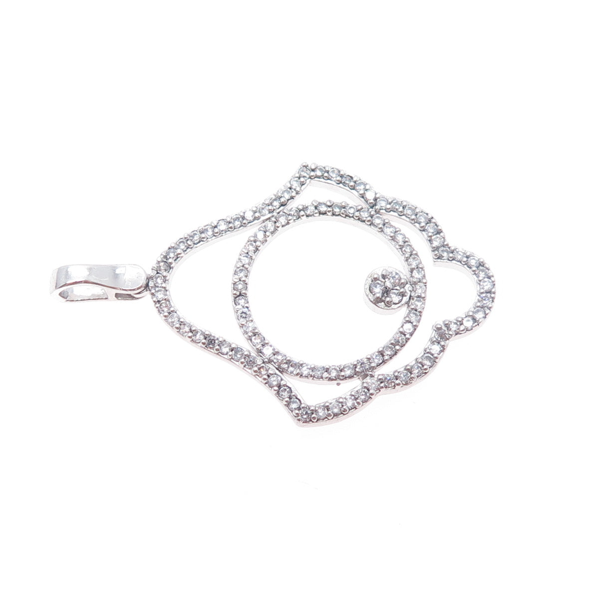 925 Sterling Silver Round-Cut C Z Hamsa Amulet Charm Pendant