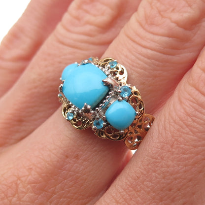 Chuck Clemency 925 Sterling Silver 2-Tone Real Turquoise Apatite Ring Size 8.25