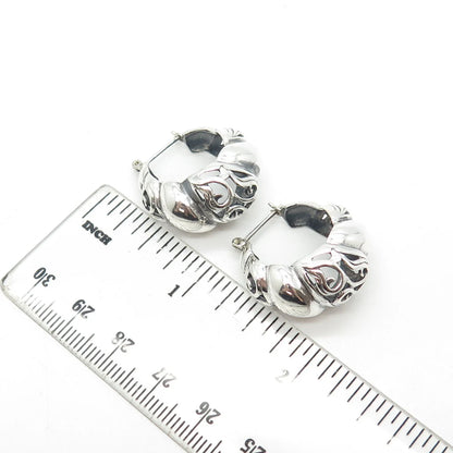 925 Sterling Silver Vintage Ribbed Hinged Hoop Earrings