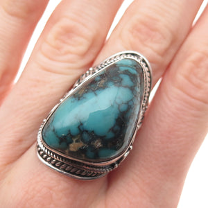925 Sterling Silver Vintage Real Bisbee Turquoise Oxidized Ring Size 7.75