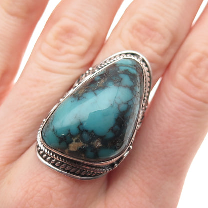 925 Sterling Silver Vintage Real Bisbee Turquoise Oxidized Ring Size 7.75
