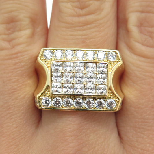 925 Sterling Silver Gold Plated Princess & Round-Cut Shaped C Z Ring Size 9.25