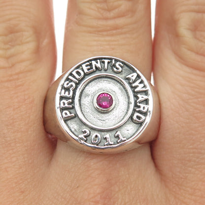 925 Sterling Silver Real Ruby "President's Award 2011" Signet Ring Size 11.25