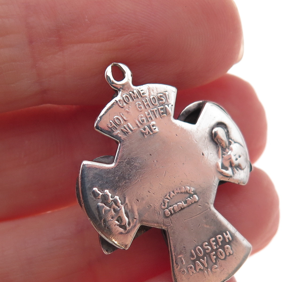 Catamore 925 Sterling Silver Antique Art Deco St. Joseph 4-Way Cross Pendant