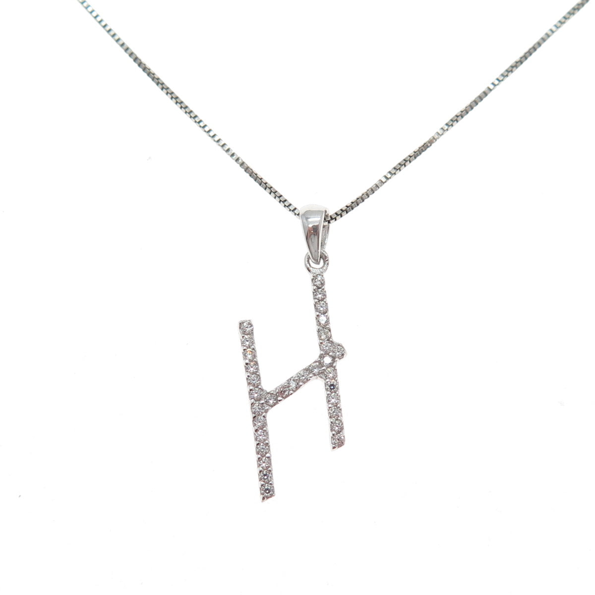 925 Sterling Silver Round-Cut C Z Letter H Initial Box Chain Necklace 18"