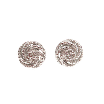 925 Sterling Silver Real Round-Cut Diamond Swirl Stud Earrings