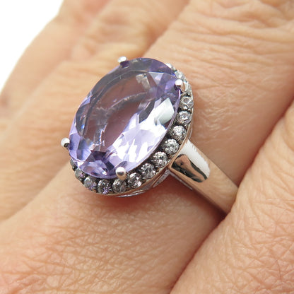 925 Sterling Silver Real Oval-Cut Amethyst & White Topaz Ring Size 8.25