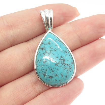 WHITNEY KELLY 925 Sterling Silver Vintage Real Turquoise Gem Drop Pendant