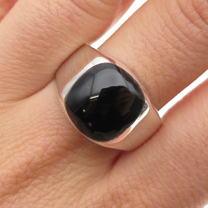925 Sterling Silver Vintage Mexico Real Black Onyx Modernist Ring Size 12