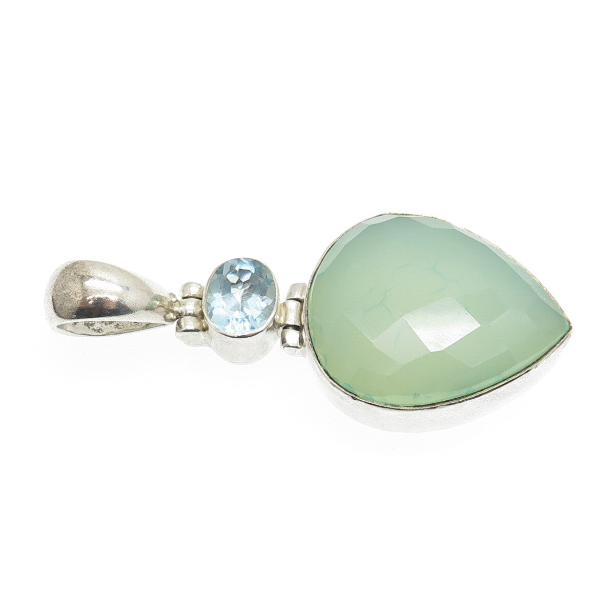 925 Sterling Silver Vintage Real Pear-Cut Chalcedony & Blue Topaz Pendant