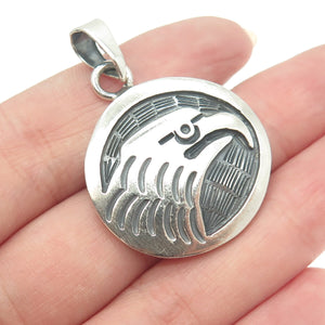 925 Sterling Silver Vintage Southwestern Native Eagle Round Pendant