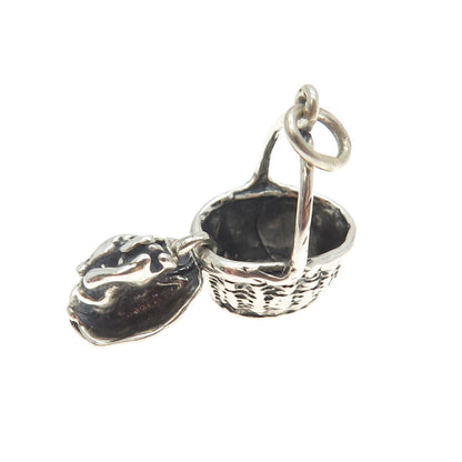 925 Sterling Silver Vintage Easter Bunny Basket Charm Pendant