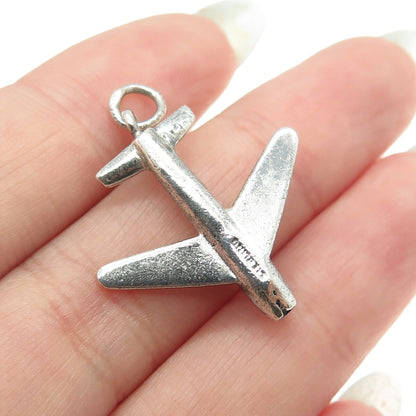 925 Sterling Silver Vintage Airplane Minimalist 3D Charm Pendant