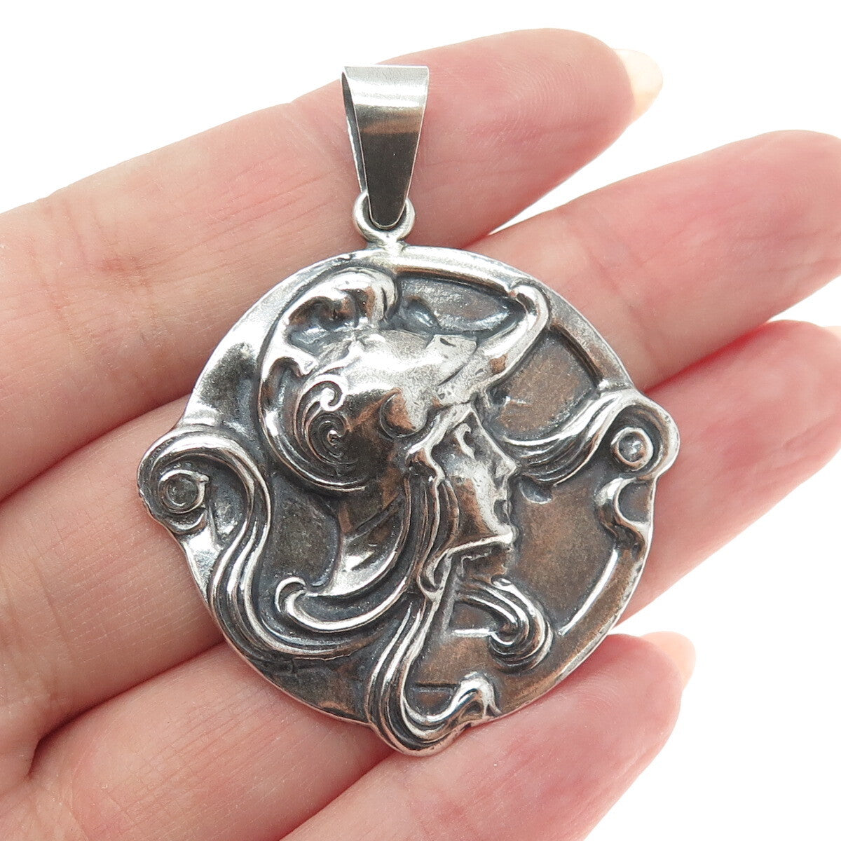 925 Sterling Silver Vintage Woman Warrior Oxidized Pendant