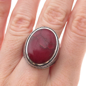 925 Sterling Silver Vintage Real Red Jasper Oxidized Ring Size 10