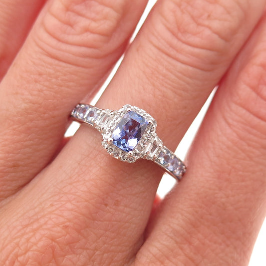Chuck Clemency 925 Sterling Silver Real Tanzanite & White Topaz Ring Size 8.25