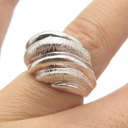 925 Sterling Silver Vintage Dotted Ribbed Wide Ring Size 7